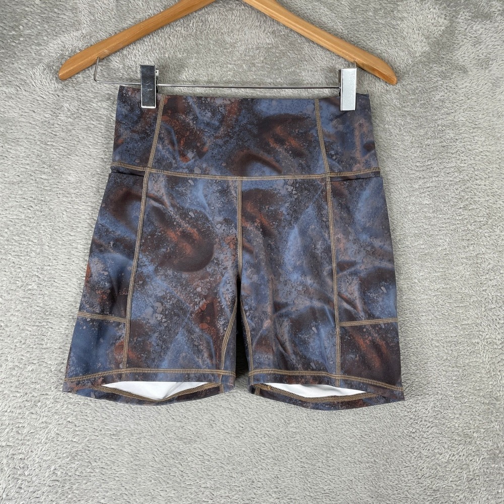 Fabletics Biker Shorts Womens Small Blue Marble High Waisted Athletic‎ Pockets